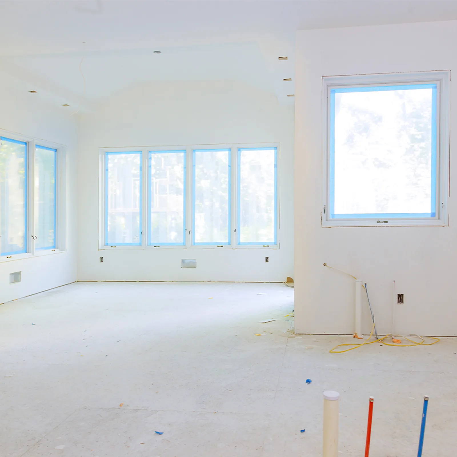 Interior surfaces masked and protected